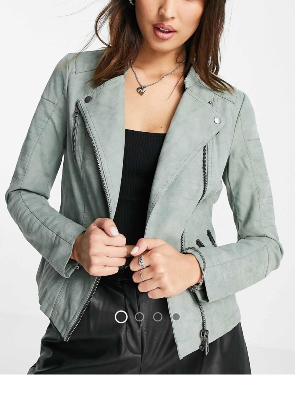Only Sage Green Faux Suede Moto Jacket